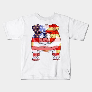 English Bulldog 4th Of July American Flag Kids T-Shirt